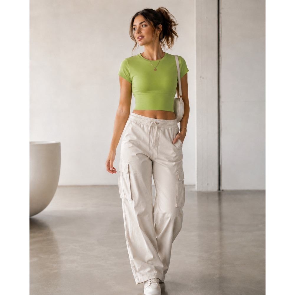 OFFLINE by Aerie Seamless Short Sleeve Crop Top Lime Green Large